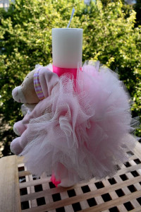 Lumanare Botez tulle cu ursulet roz - fetita