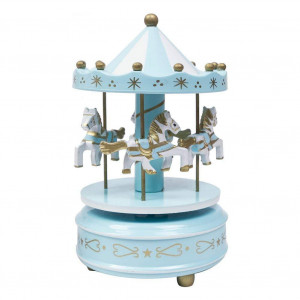 Carusel muzical cu caluti, blue cu alb, 17 cm