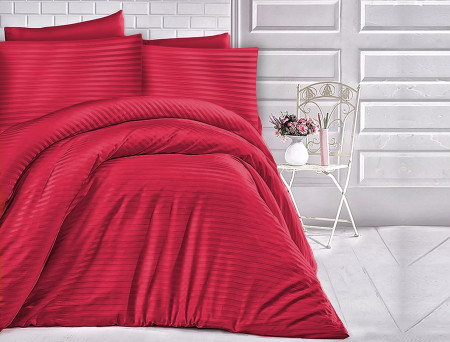Satin Lenjerie de pat CIZGILI RED/200x220 EXCLUSIVE