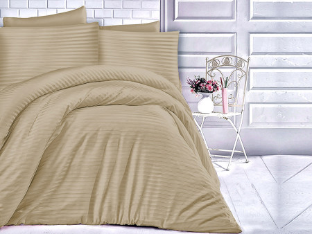 Satin Lenjerie de pat CIZGILI LIGHT BROWN/200x220 EXCLUSIVE