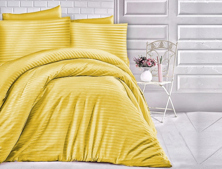 Satin Lenjerie de pat CIZGILI MUSTARD/180x200 EXCLUSIVE