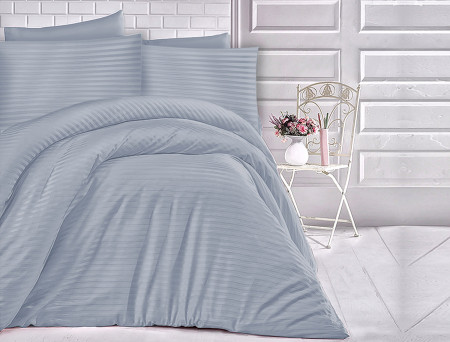 Satin Lenjerie de pat CIZGILI BLUE/200x220 EXCLUSIVE