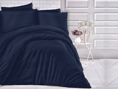 Satin Lenjerie de pat CIZGILI NAVY BLUE/180x200 EXCLUSIVE