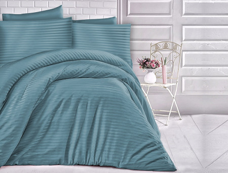 Satin Lenjerie de pat CIZGILI TURQUOISE/200x220 EXCLUSIVE