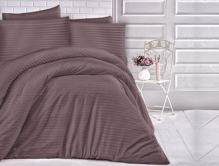 Satin Lenjerie de pat CIZGILI BROWN/200x220 EXCLUSIVE