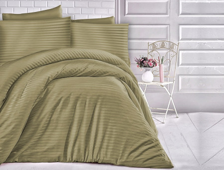 Satin Lenjerie de pat CIZGILI OLIVE GREEN/180x200 EXCLUSIVE