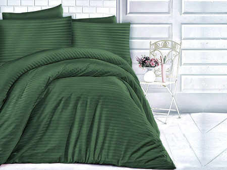 Satin Lenjerie de pat CIZGILI DARK GREEN/180x200 EXCLUSIVE