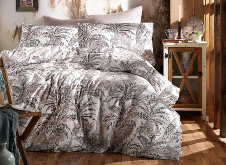 Satin Lenjerie de pat PALM KAHVE/200x220 EXCLUSIVE