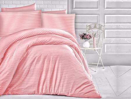Satin Lenjerie de pat CIZGILI PUDRA/200x220 EXCLUSIVE
