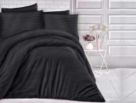Satin Lenjerie de pat CIZGILI BLACK/180x200 EXCLUSIVE