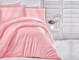 Satin Lenjerie de pat CIZGILI PUDRA/200x220 EXCLUSIVE