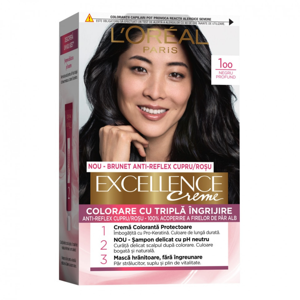 Vopsea De Par Permanenta Cu Amoniac L Oreal Paris Excellence Creme Negru Profund Ml