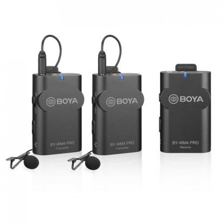 Kit lavaliere wireless Boya NMBY-WM4 Pro-K2, doua linii wireless 2.4Ghz, 2 microfoane lavaliera, 2TX+RX, DSLR & Smartphone, Gri