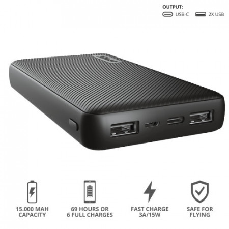 Baterie externa Trust Primo 15000 mAh, USB-C, 3 A, NM/ 23594, Negru