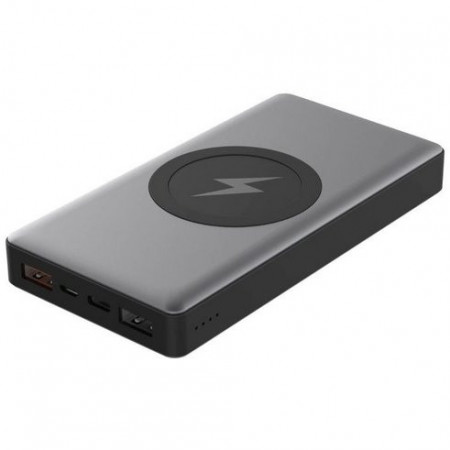Baterie externa Platinet 10000 mAh, Li-Po, incarcare wireless, quick charge, 2 x USB, NM/ PMPB10WCS, Gri