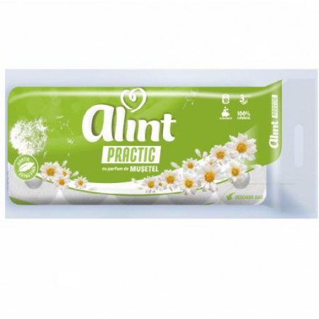 Hartie igienica Alint Practic Musetel, 3 straturi, 10 role, Alb
