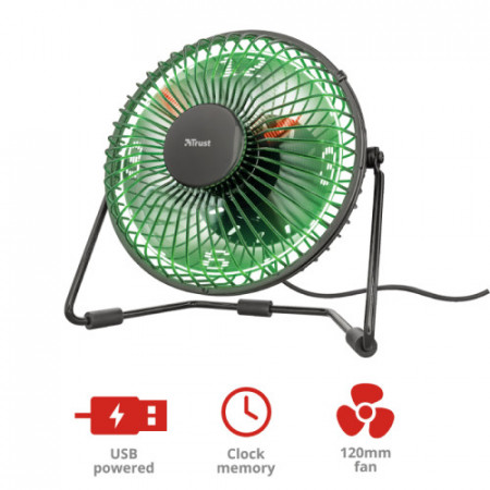 TRUST Victu USB Powered Desk Fan w/LED clock displays