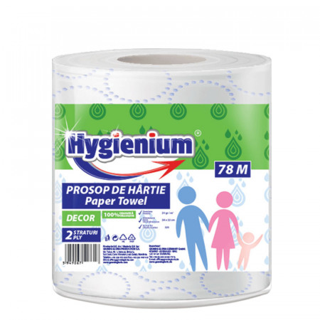 Prosop de bucatarie Hygienium Decor, 1 rola, 2 straturi, 78 m/rola, Alb