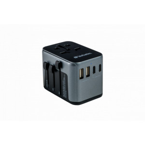 Adaptor universal Verbatim UTA-03 6-in-1, priza cu USB-C PD si QC, 2 x USB-C, 2 x USB-A, Negru