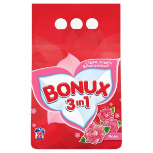 Detergent automat pudra Bonux 3 in 1 Color Rose, 20 spalari, 2 Kg, Rosu