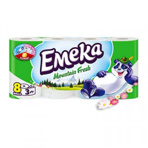 Hartie igienica Emeka Mountain Fresh, 3 straturi, 8 role, Alb