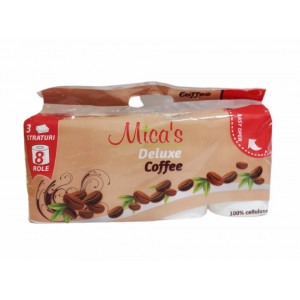 Hartie igienica Micas Delux Coffee, 3 straturi, 8 role, Alb
