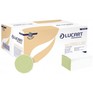 Prosop industrial de hartie Lucart Easy Green tip V, 1 strat, 6 x 250 foi, 21 x 25 cm, Verde