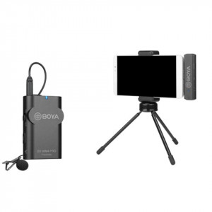 Sistem de microfoane Boya NMBY-WM4 PRO-K4, digitale fără fir cu două canale pentru dispozitive iOS, 2x transmițător TX4, 1x receptor BY-WM4 RXD și microfon lavalier, 2.4Ghz, Gri