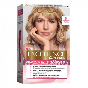 Vopsea de par permanenta cu amoniac L'Oreal Paris Excellence Creme 8 Blond Deschis, 192 ml