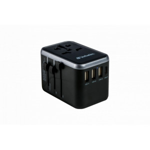 Adaptor universal Verbatim UTA-04 6-in-1, priza cu USB-C, USB-C, 3 x USB-A, Negru