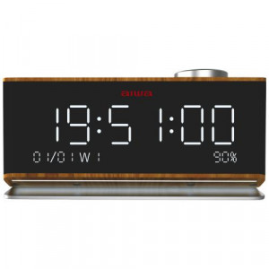 Ceas digital multifunctional cu speaker Aiwa, display LED, Bluetooth, NM/ CR-90BT, Negru/Bej