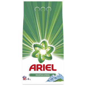 Detergent automat pudra Ariel Mountain Spring, 60 spalari, 6 kg, Alb/Verde