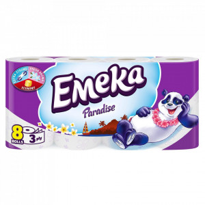 Hartie igienica Emeka Paradise, 3 straturi, 8 role, Alb