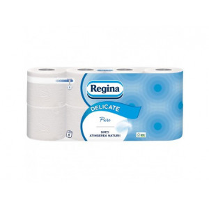 Hartie igienica Regina Delicate Pure, 3 straturi, 8 role, 16 m, Alb