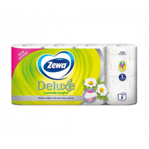 Hartie igienica Zewa Deluxe Camomile Comfort, 3 straturi, 8 role, Alb