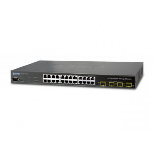 Planet IPv6, 24-Port Gigabit with 4-Port SFP Layer 2+/4 SNMP Managed Switch w/-48V Redundant PWR