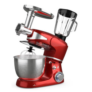 Robot de bucatarie rabatabil Tesla NM/KR600RA, 1000 W, 6 viteze, bol inox 5 L, masina de tocat, blender, Rosu