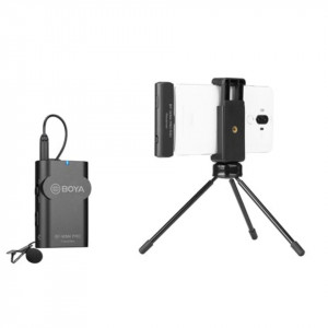Sistem de microfoane Boya NMBY-WM4 PRO-K4, digitale fără fir cu două canale pentru dispozitive iOS, 2x transmițător TX4, 1x receptor BY-WM4 RXD și microfon lavalier, 2.4Ghz, Gri