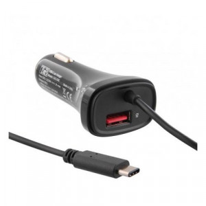 TNB Cigar lighter charger with USB port and USB-C cable - Black