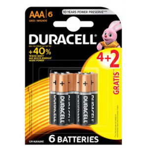 Baterii Alcaline Duracell Basic AAA, 4+2 bucati, NM/ 1.R.1.A, Negru-Bronz
