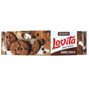 Biscuiti umpluti cu crema de ciocolata neagra Roshen Lovita 150g, NM21831