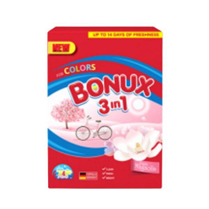 Detergent automat pudra Bonux 3 in 1 Color Magnolia, 4 spalari, 400 g, Rosu