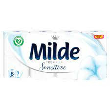 Hartie igienica Milde Sensitive, 3 straturi, 8 role, Alb