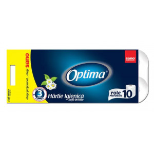 Hartie igienica Sano Optima, 10 role, 3 straturi, 120 foi, Musetel, Alb