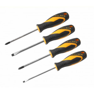 Set de 4 surubelnite Tolsen Cr-V Gripro, varf magnetic, maner bicomponent, NM/ TL-20179, Galben/Negru