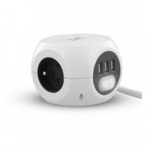 TNB 2 in 1 multi-socket adapter with 3 x 16A earthing contacts and 3 USB 2.4A ports - White