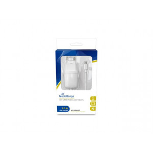 MediaRange charger with microUSB cable, 2.4A output 1m white