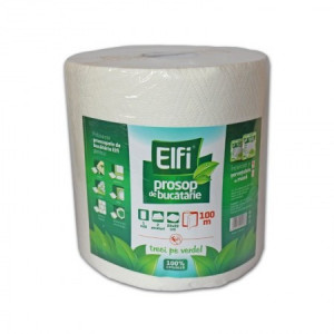 Prosop de bucatarie Elfi, 1 rola, 2 straturi, 100 m, Alb