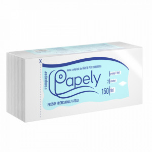Prosop industrial de hartie Papely tip V, 2 straturi, 6 x 150 foi, 25 x 21 cm, Alb