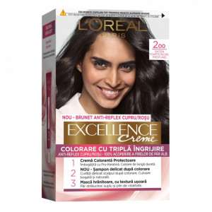Vopsea de par permanenta cu amoniac L'Oréal Paris Excellence Creme 2 Negru Abanos, 192 ml